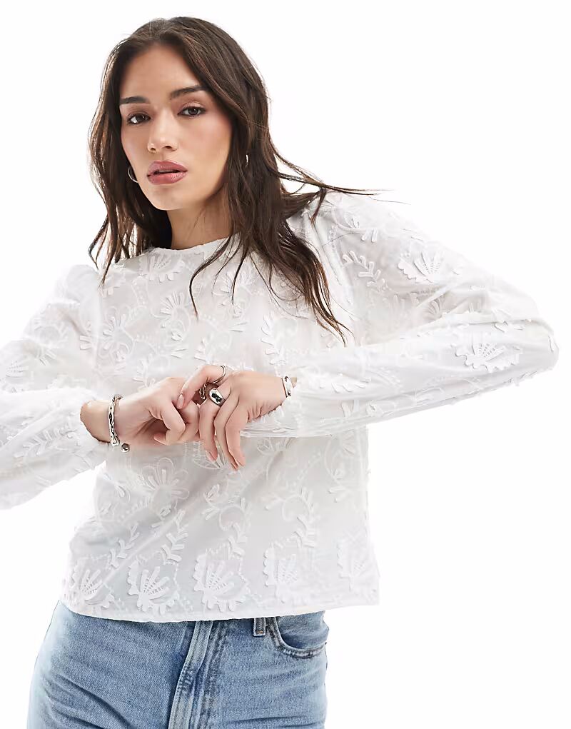 

Топ с длинными рукавами и аппликацией белого цвета Object