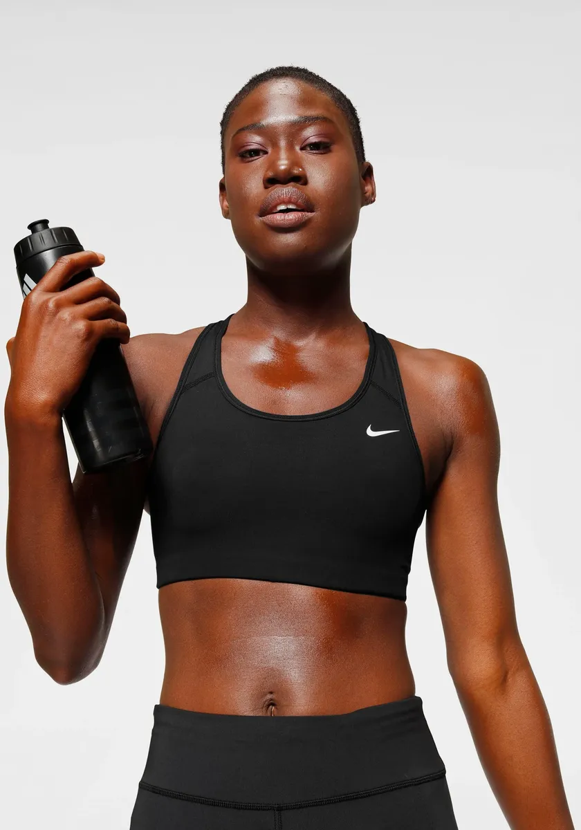 

Спортивное бюстгальтер Nike "Dri-FIT Swoosh Women's Sports Bra средней поддержки без подкладок", черный