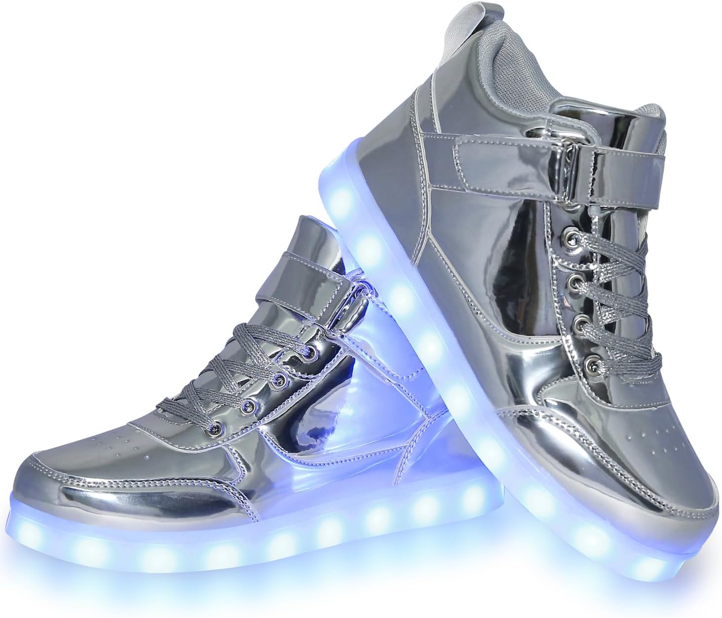 Унисекс-кроссовки YuanRoad с подсветкой LED и USB-зарядкой, светящиеся светодиодные кроссовки, Silver High Top — фото 2
