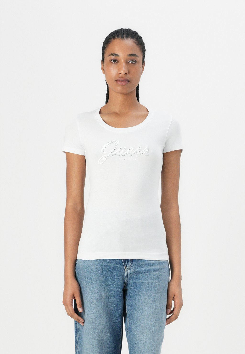 

Футболка с принтом EMBROIDERY SCRIPT LOGO Guess, белый