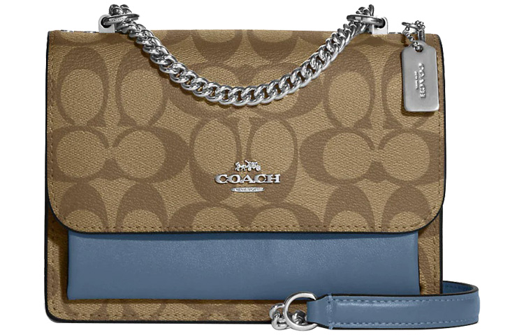 

COACH Klare Iconic Coated Canvas с гладкой кожаной поясной сумкой, мини-сумка через плечо для женщин Khaki & Indigo