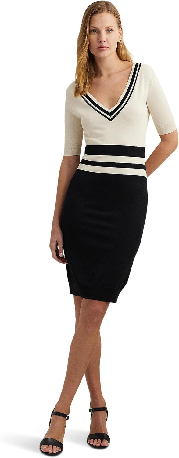 

Платье LAUREN Ralph Lauren Two-Tone Cotton-Blend Sweater Dress, цвет Black/Mascarpone Cream