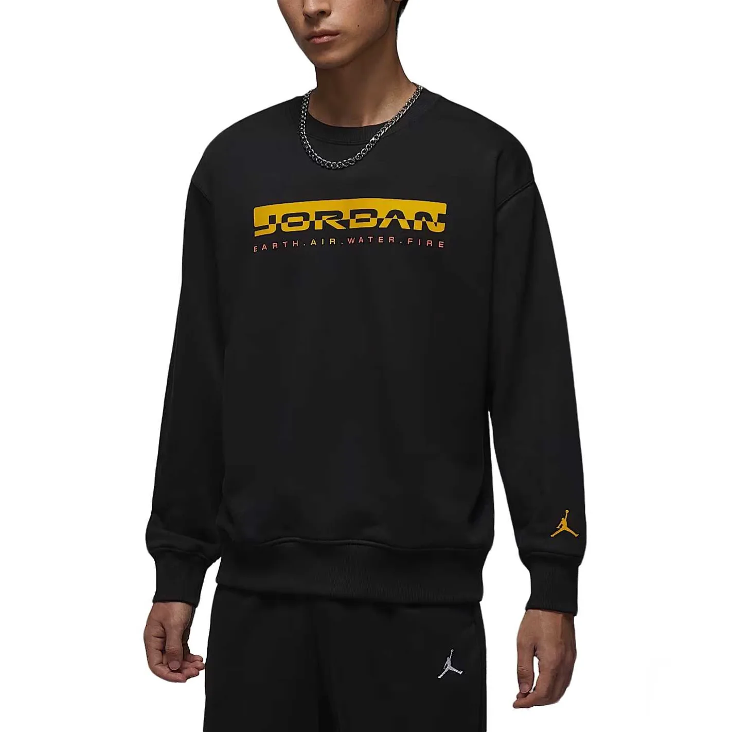 Jordan Толстовка Brooklyn Fleece мужская черная/ярко-желтая с круглым вырезом