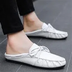 Мокасины мужские Loafers Moccasins Toe Mules Slippers PU Leather Flexible Flat Heel Anti-Slip Outdoor Slip-ons, белый SayfuR — фото 2