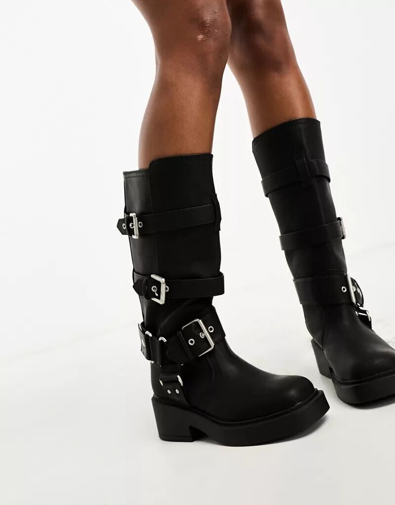 Черные мотоциклетные ботинки до колена с несколькими пряжками ASOS Captain — фото 2