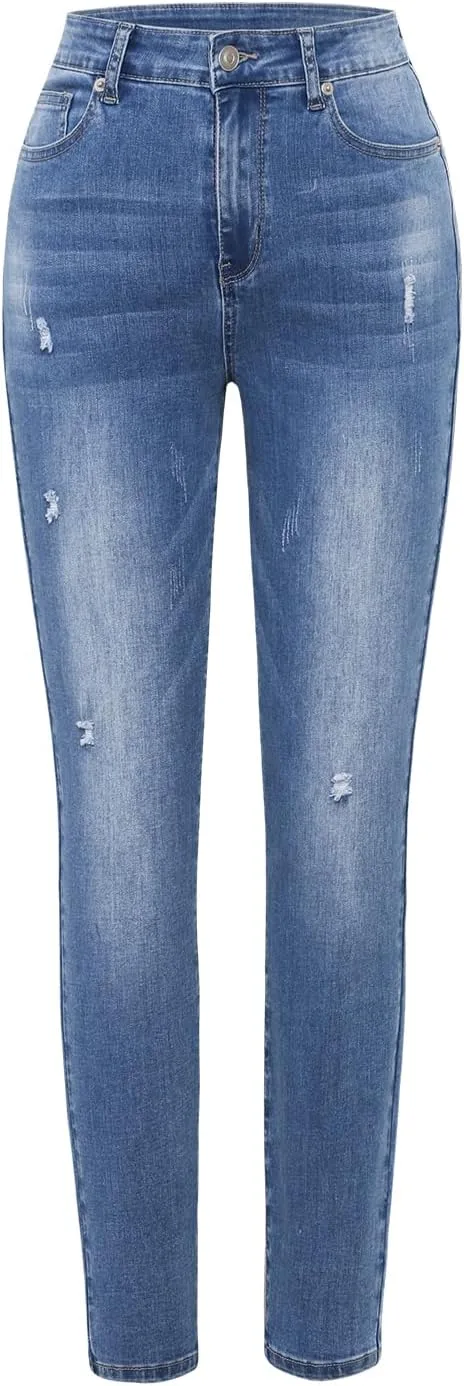 Женские джинсы скинни Casual низкой посадки Stretch Button Destroyed