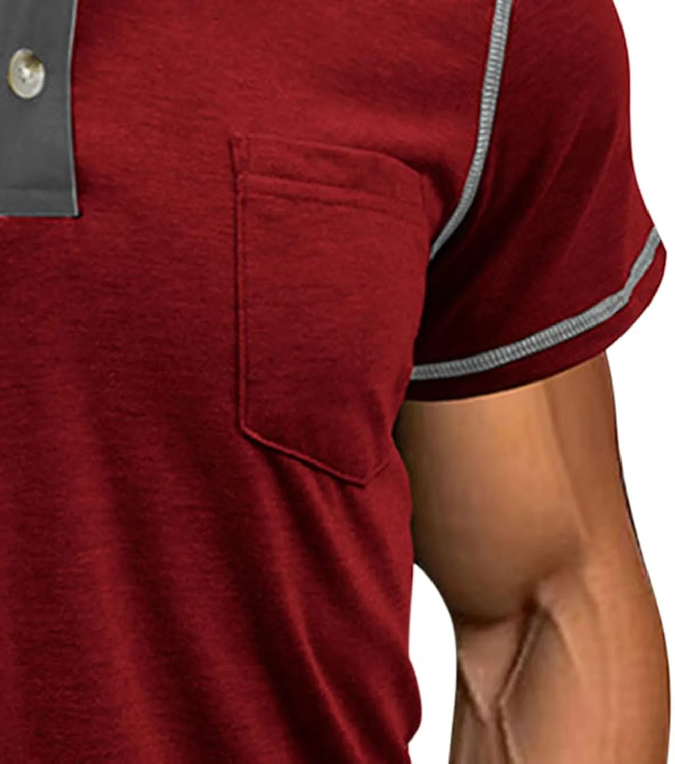 Черная мужская футболка хенли с коротким рукавом, regular fit — фото 2
