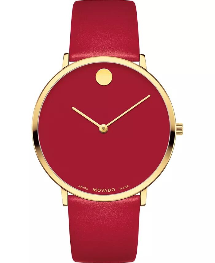 

Швейцарские современные часы с красным кожаным ремешком, 40 мм Movado, красный