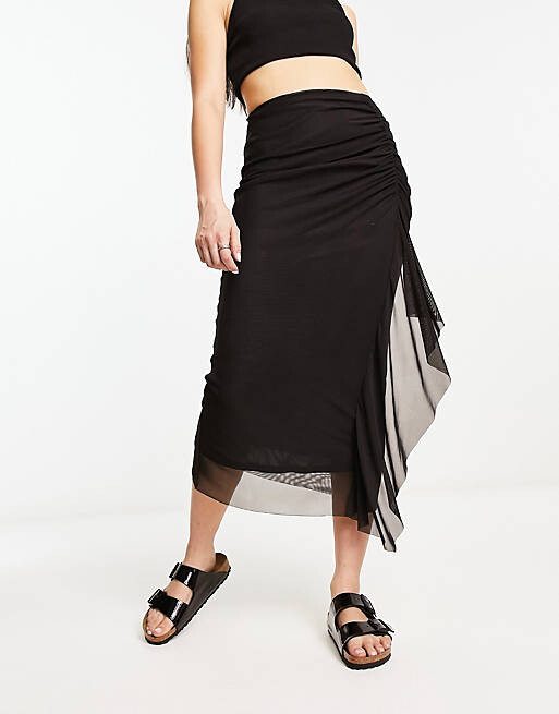 

Черная сетчатая юбка миди со сборками River Island