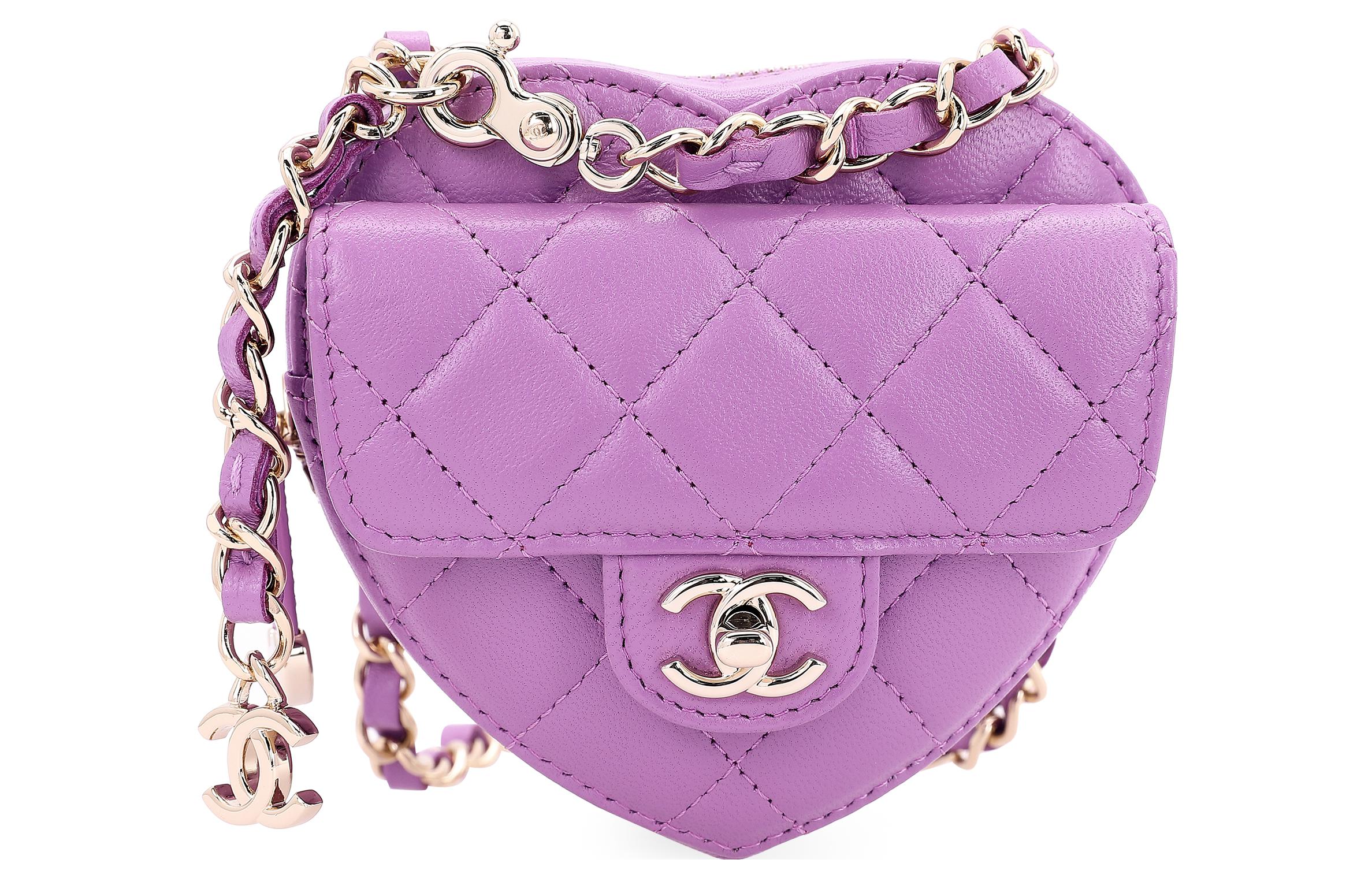 

CHANEL Сумка-сердце из овчины, сумка через плечо, мини-сумка-пояс, женская, фиолетовая