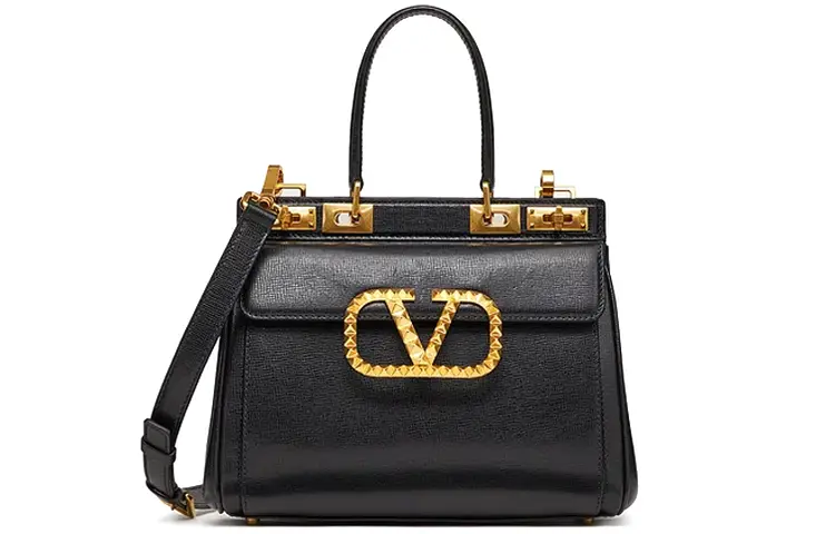 

ROCKSTUD ALCOVE Средняя Сумка из Зерненой Телячьей Кожи Женская Черная Valentino
