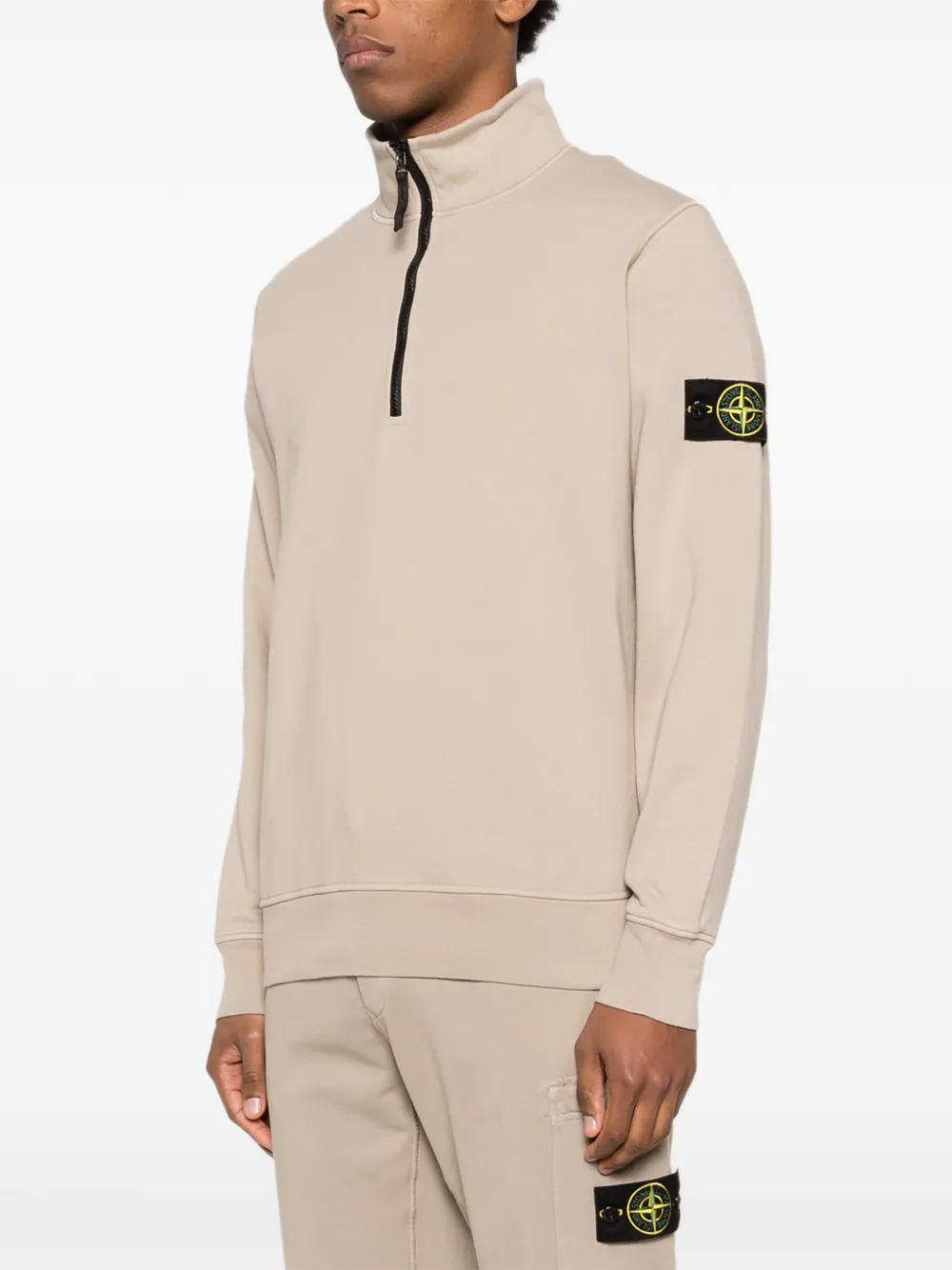 Свитшот с полу-молнией Stone Island, бежевый — фото 3