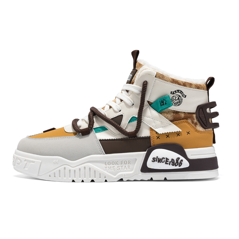 

PNKE Скользоустойчивые высокие скейтерские кроссовки мужские бежево-коричневые с флисовой подкладкой, цвет Beige Brown (Fleece-Lined)
