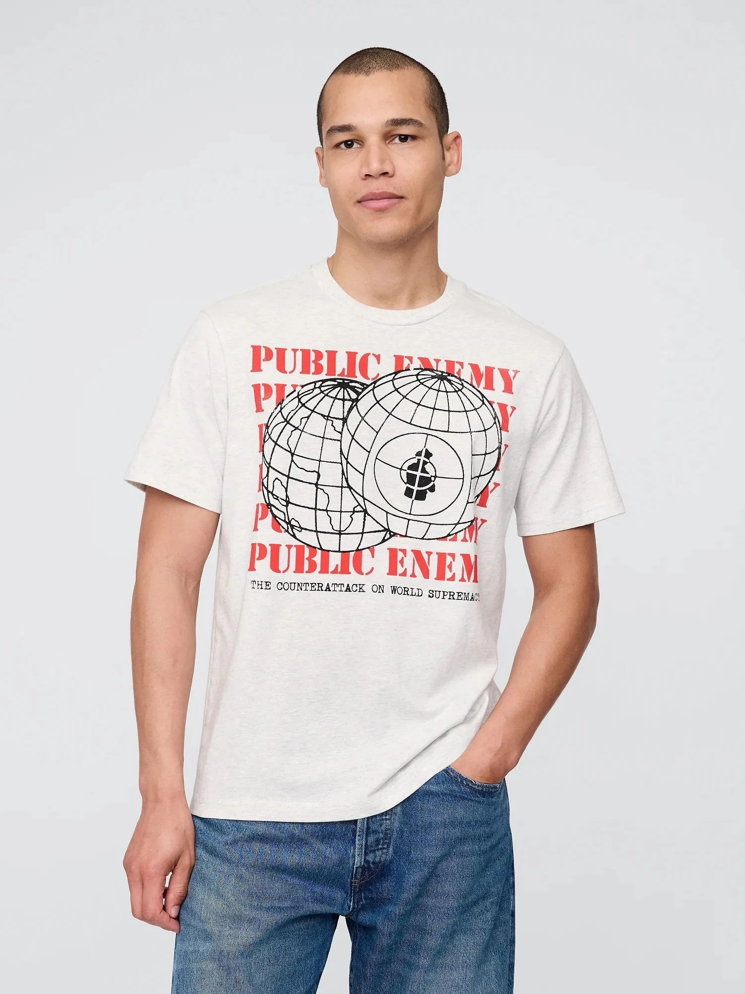 (U)■Футболка с графическим принтом "Public Enemy" в стиле casual/PUBLIC ENEMY GAP, PALE_GREY_HEATHER_BC01