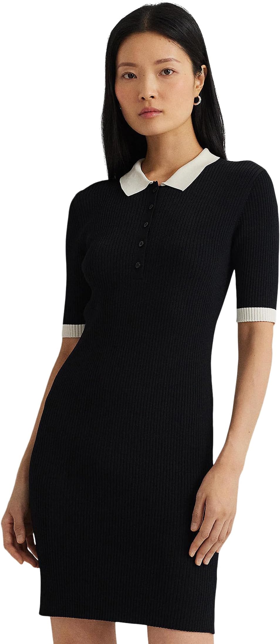 

Платье LAUREN Ralph Lauren Two-Tone Rib-Knit Polo Sweater Dress, черный