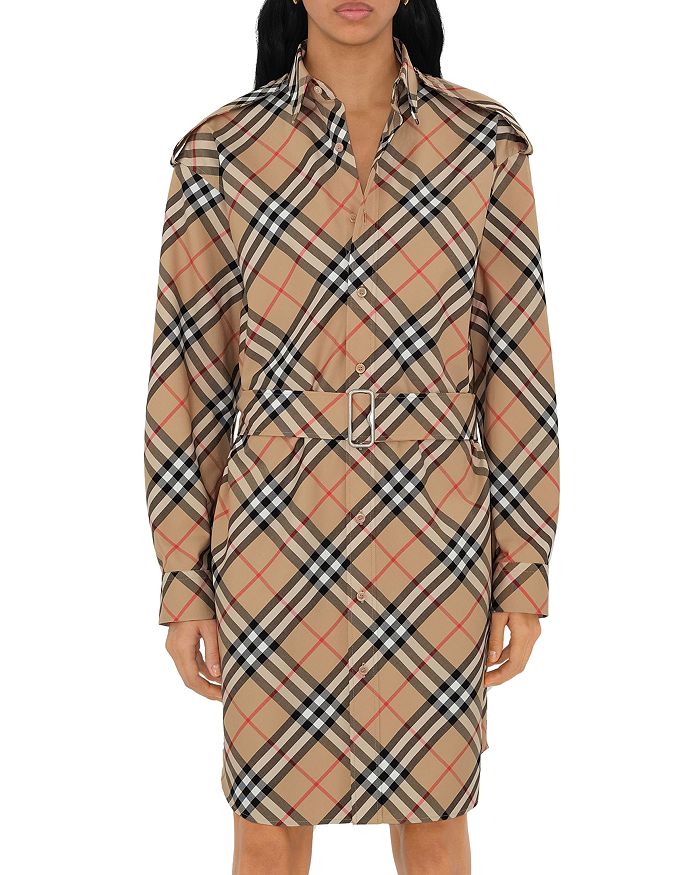 

Платье-рубашка из хлопка в клетку Burberry, коричневый/бежевый
