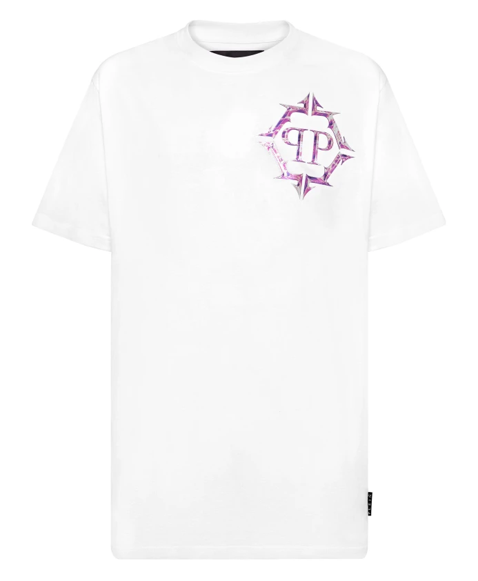 

Футболка с круглым вырезом, хромированная сталь. Philipp Plein, белый