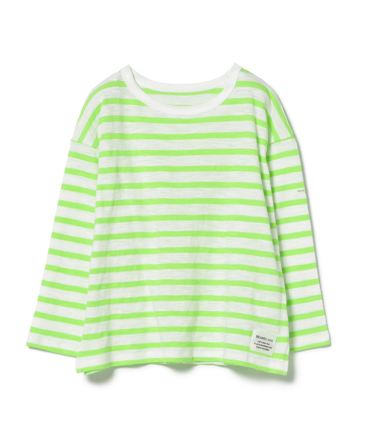 Разноцветная полосатая футболка с длинными рукавами (90–150 см) BEAMS mini, OFF WHITE×LIME
