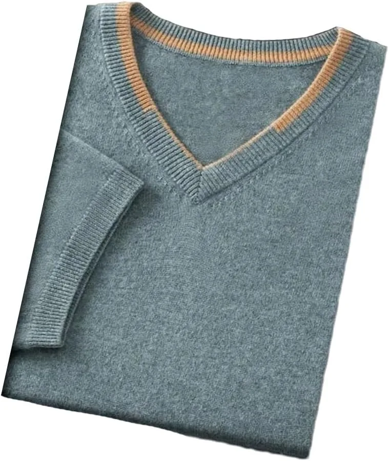 

Мужской свитер Slim Fit из кашемира с коротким рукавом и V-образным вырезом