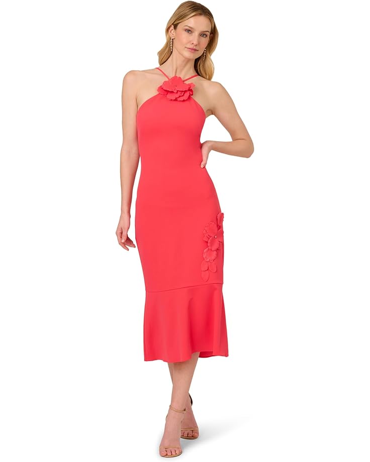 

Платье Adrianna Papell 3d Flower Halter Midi Dress, цвет Beach Rose