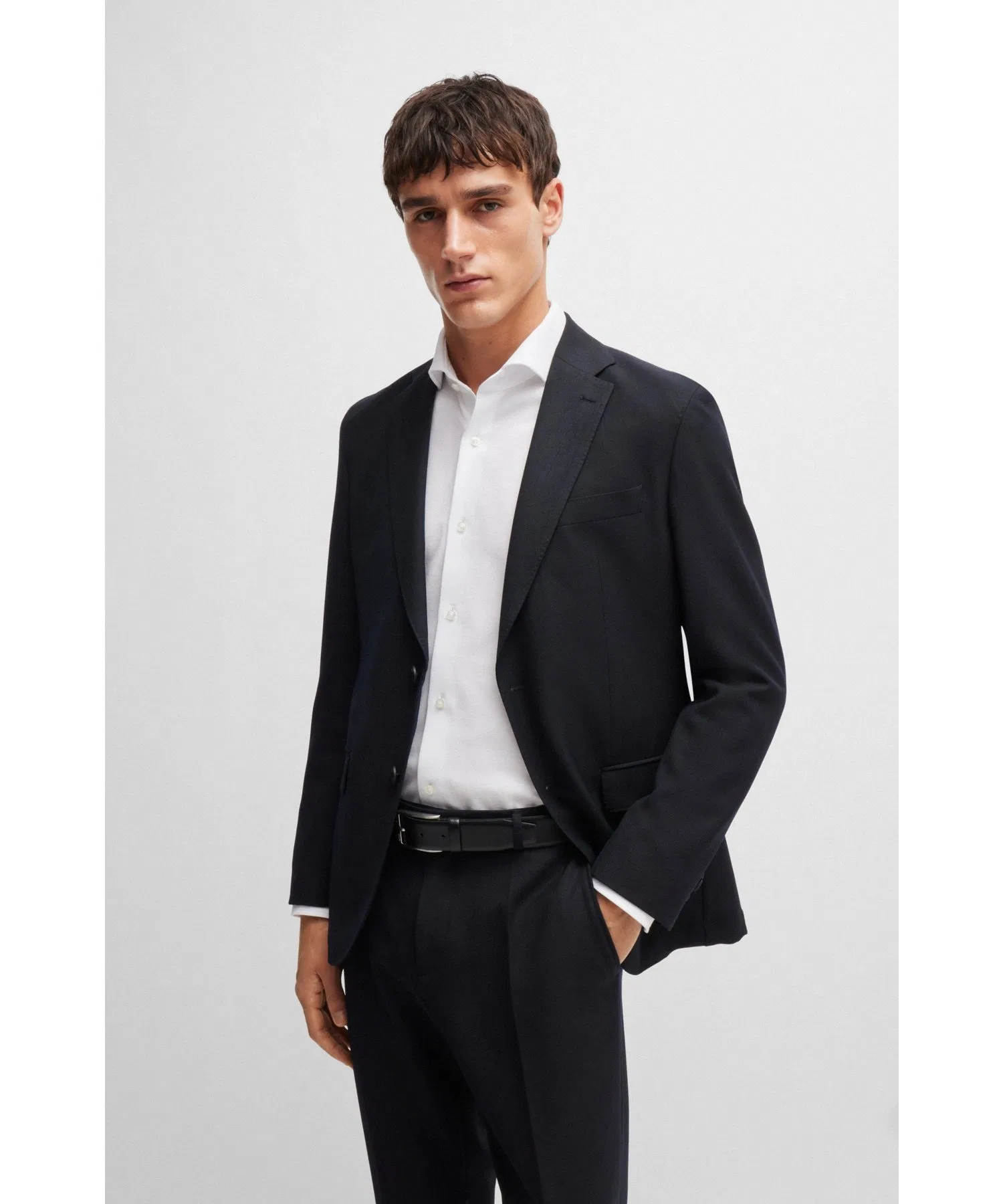 Мужская хлопковая рубашка BOSS Slim Fit серая — фото 2