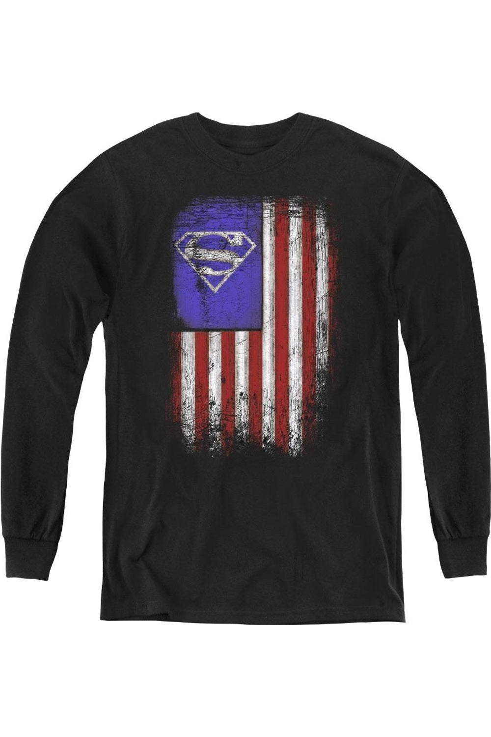 

Футболка с длинным рукавом для детей "Superman Old Glory Shield" Gildan, черный