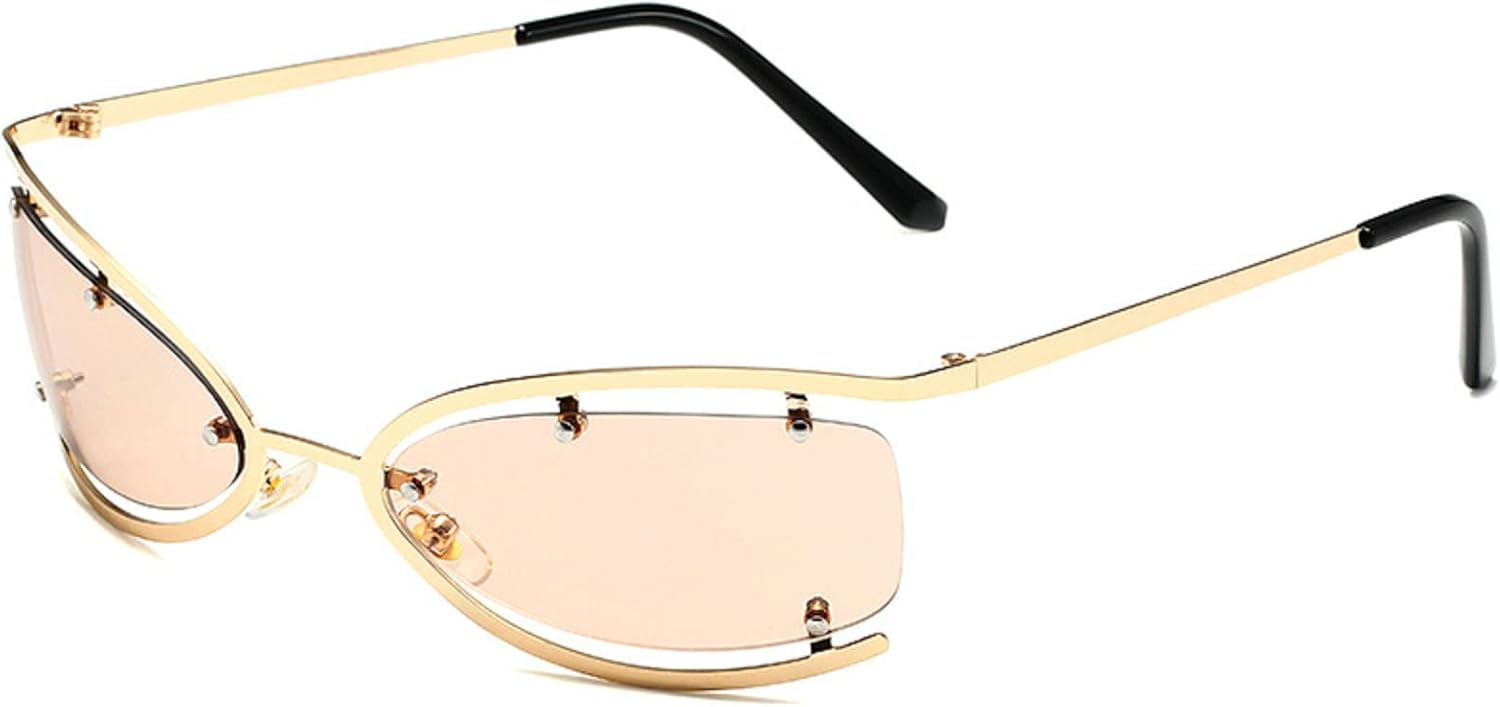 

Модные панк-солнцезащитные очки в стиле Y2K для женщин и мужчин, дизайнерские овальные солнцезащитные очки-маска с защитой от УФ-излучения UV400, серебристые mincl, Brown