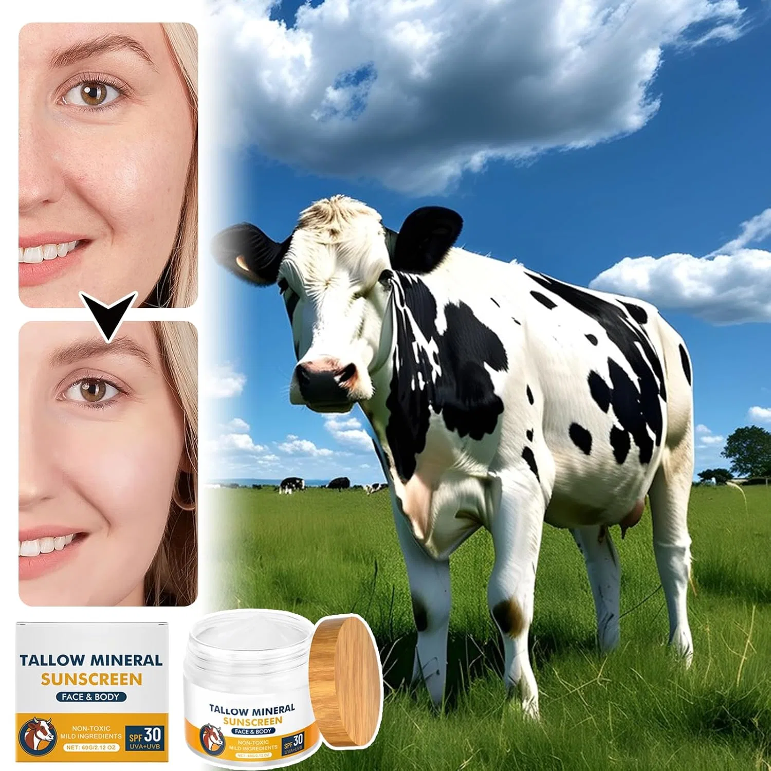 Солнцезащитный крем Tallow Beef Tallow SPF 30 с оксидом цинка, 60 г Acarey, D*1 — фото 4