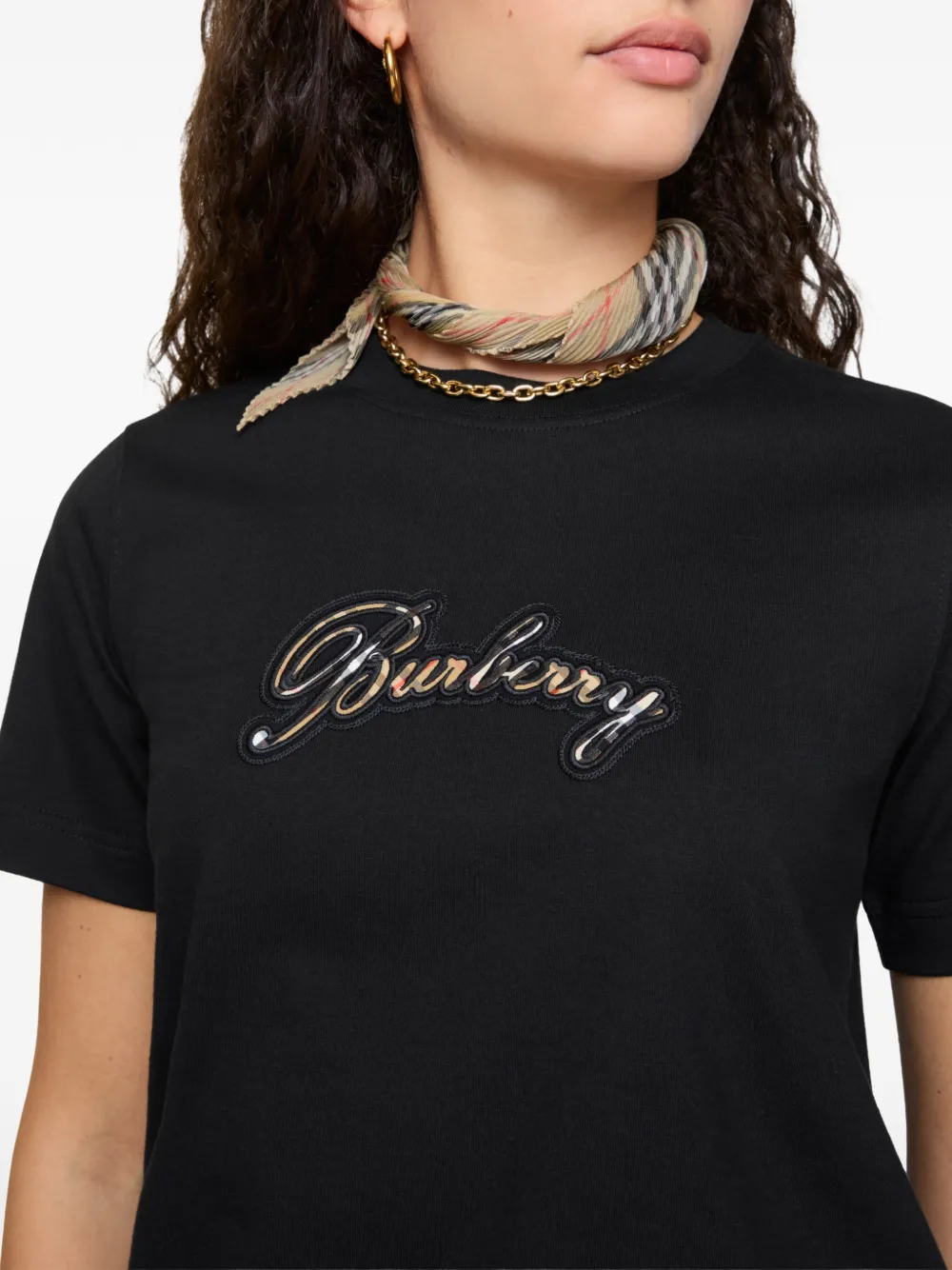 Футболка хлопковая, Burberry, футболка с логотипом курсивом, черный — фото 3