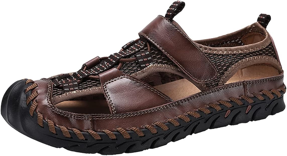 

Мужские летние дышащие спортивные сандалии из кожи, комфортные походные шлепанцы с закрытым носком, уличная повседневная обувь Fisherman Asifn, коричневый