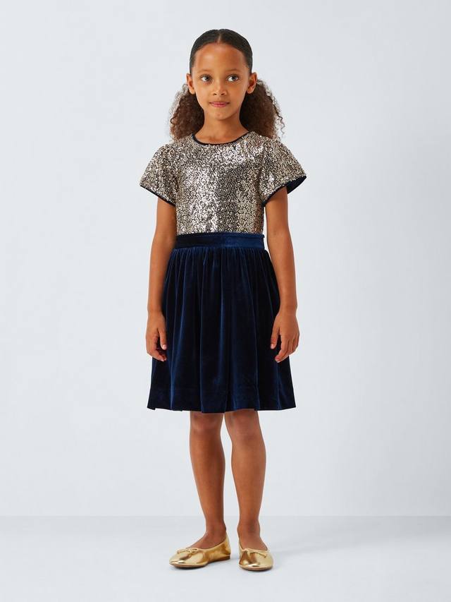 Детское платье для вечеринки из бархата с пайетками John Lewis Heirloom Collection, Navy — фото 2