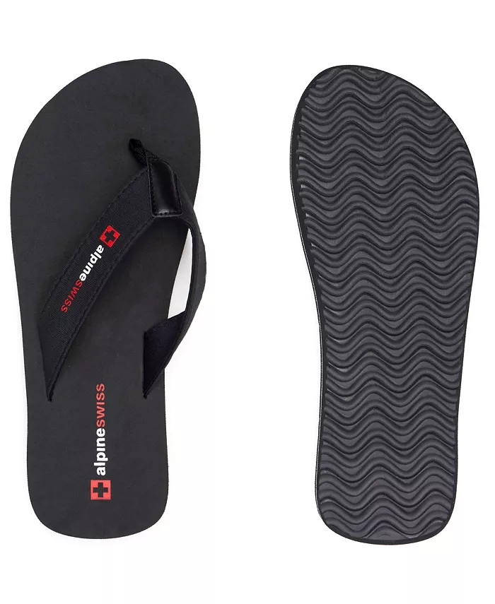 Мужские шлепанцы Flip Flops, легкие сланцы с перемычкой между пальцами. Пляжные сандалии на подошве из EVA для комфорта. Прочные шлепанцы для мужчин, повседневная обувь для бассейна и улицы Alpine Swiss, черный — фото 3