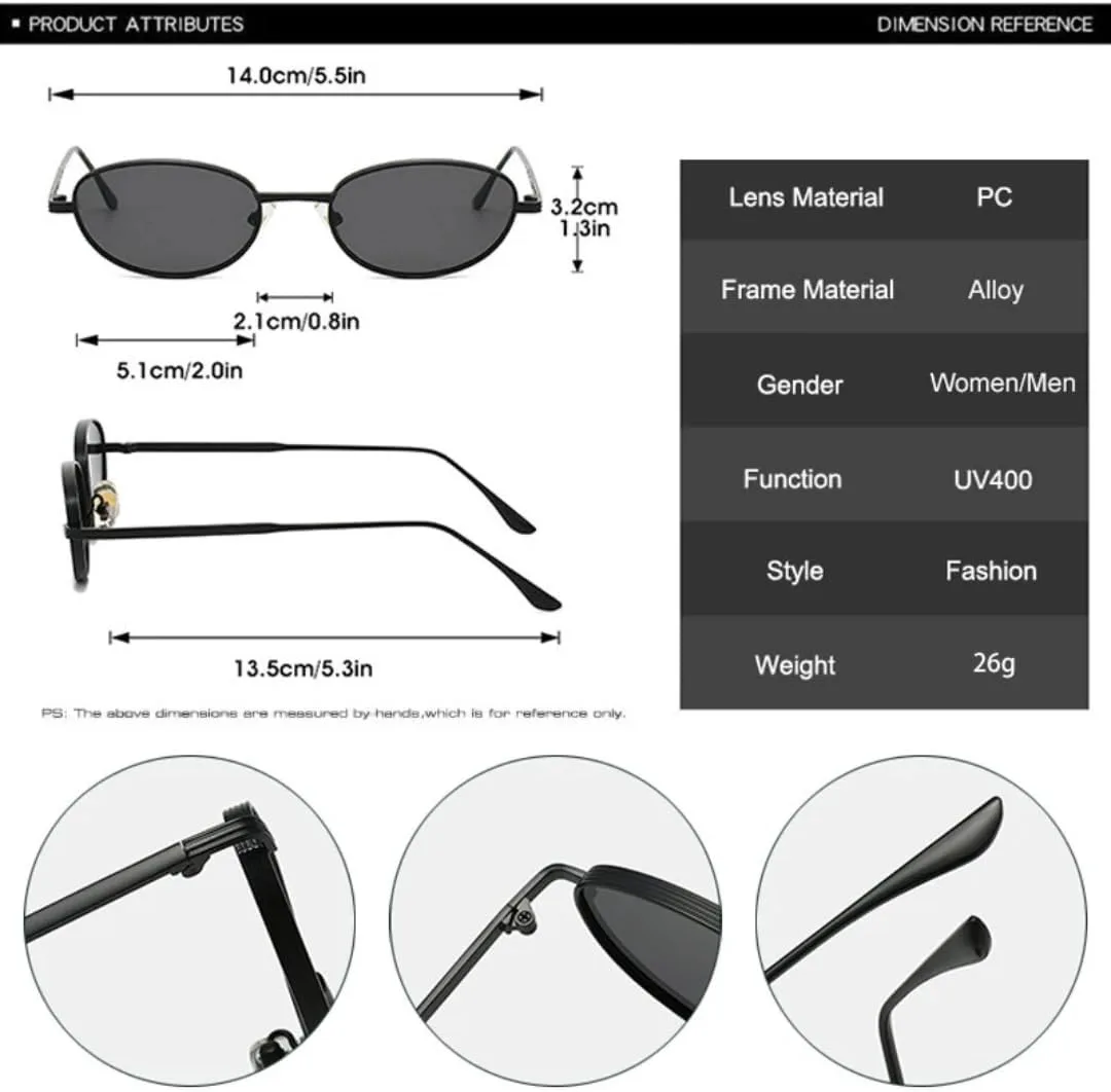 

Винтажные овальные металлические солнцезащитные очки для женщин и мужчин с защитой от УФ-излучения UV400 и градиентным эффектом в стиле панк TVTBBVV, Black Grey