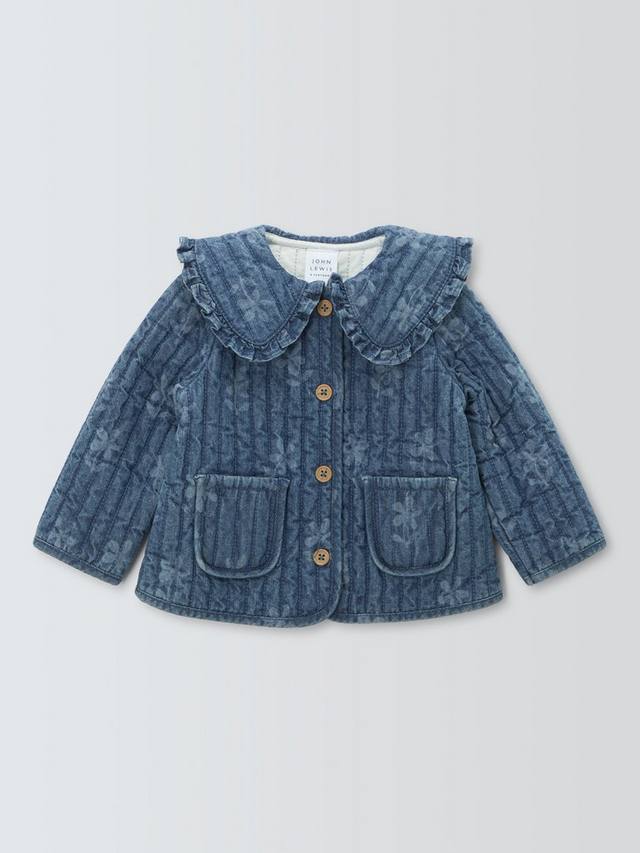 

Детские хлопковые джинсовые цветочный стеганая куртка John Lewis, синий