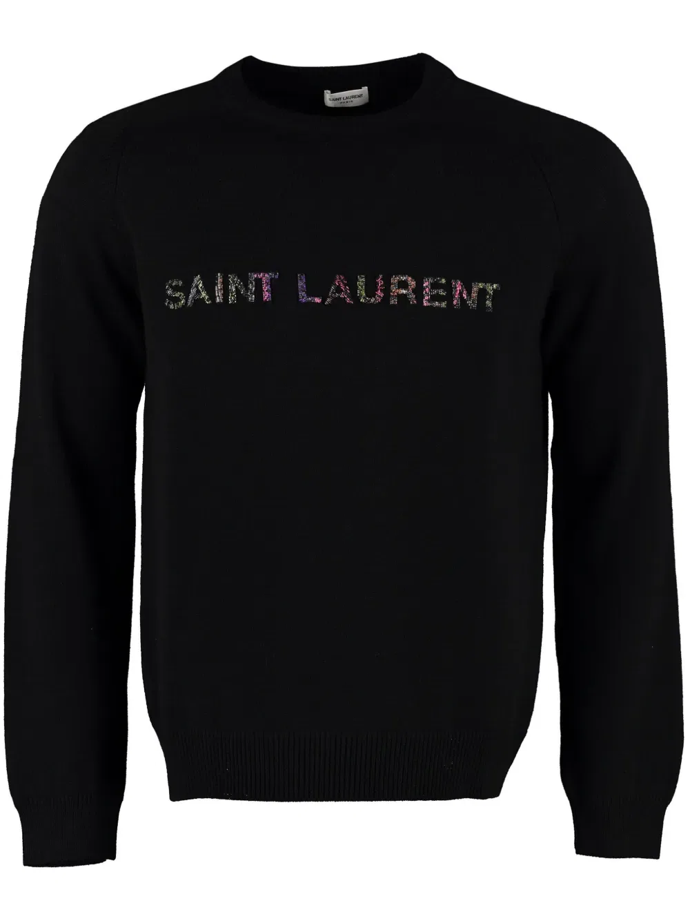 Свитер с вышитым логотипом из бисера Saint Laurent, черный