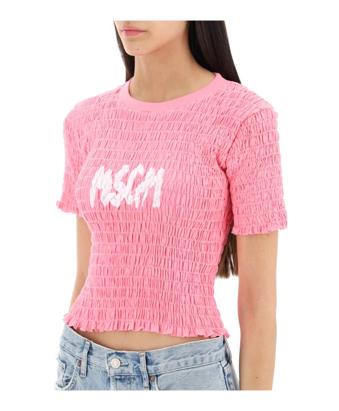 

Присборенная футболка с логотипом Msgm, розовый