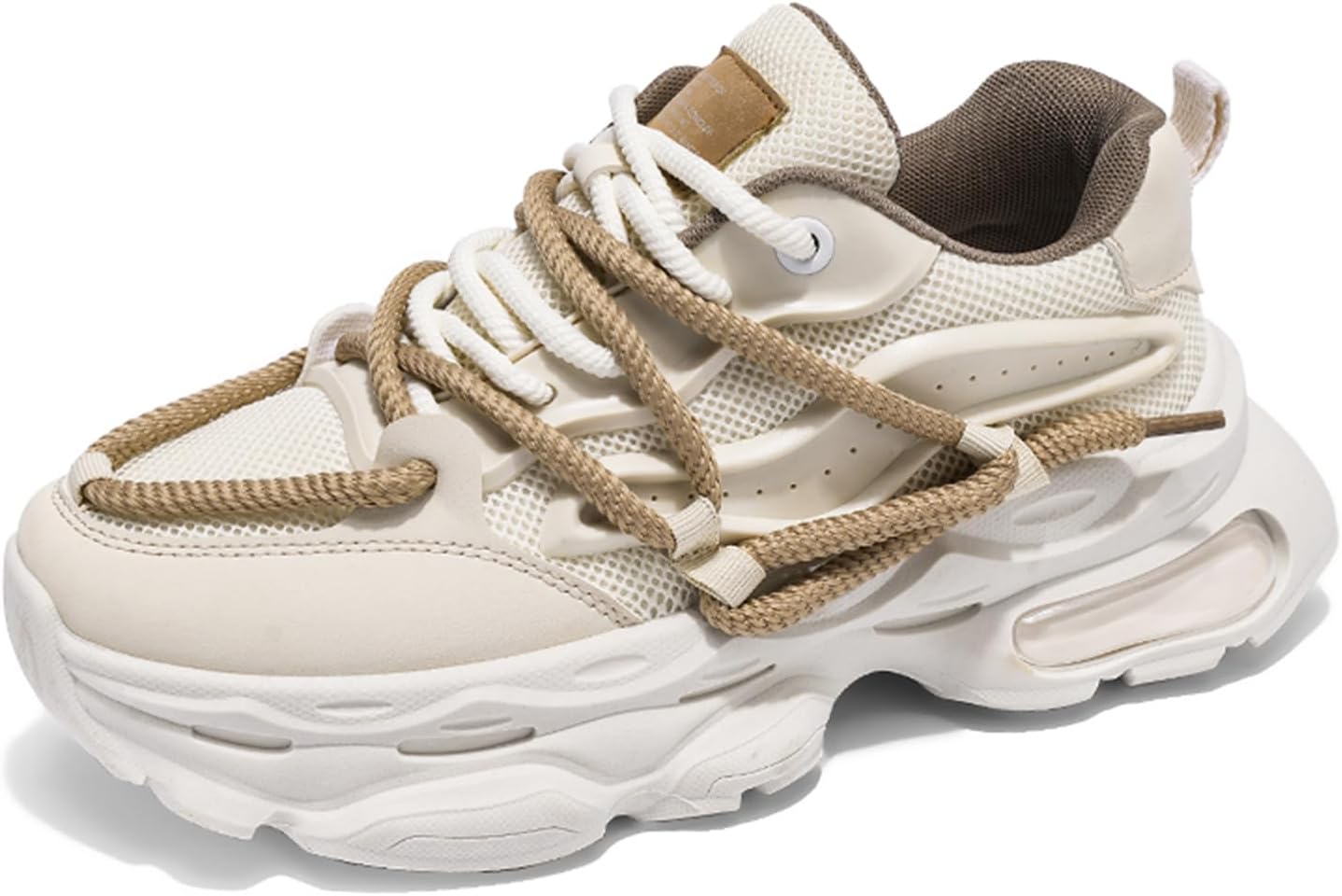 

Мужские кроссовки TengfeiFly Platform Dad Sneaker из сетчатой и кожаной поверхности, на шнуровке, повседневные, с массивным каблуком, круглым носком, с воздушной подушкой, легкие, мягкие и дышащие, для прогулок, бега и улицы, бежевый