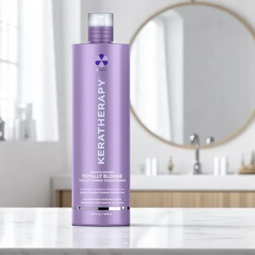 KERATHERAPY Totally Blonde Violet Toning Conditioner, 1000 мл, с кератином для блонда, седых и мелированных волос, без сульфатов и парабенов, purple — фото 2