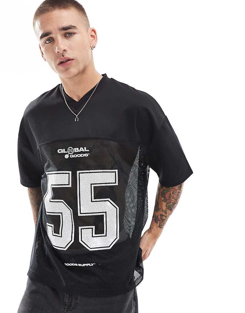 

ASOS DESIGN – черная объемная футболка оверсайз из спортивной сетки с принтом на спине