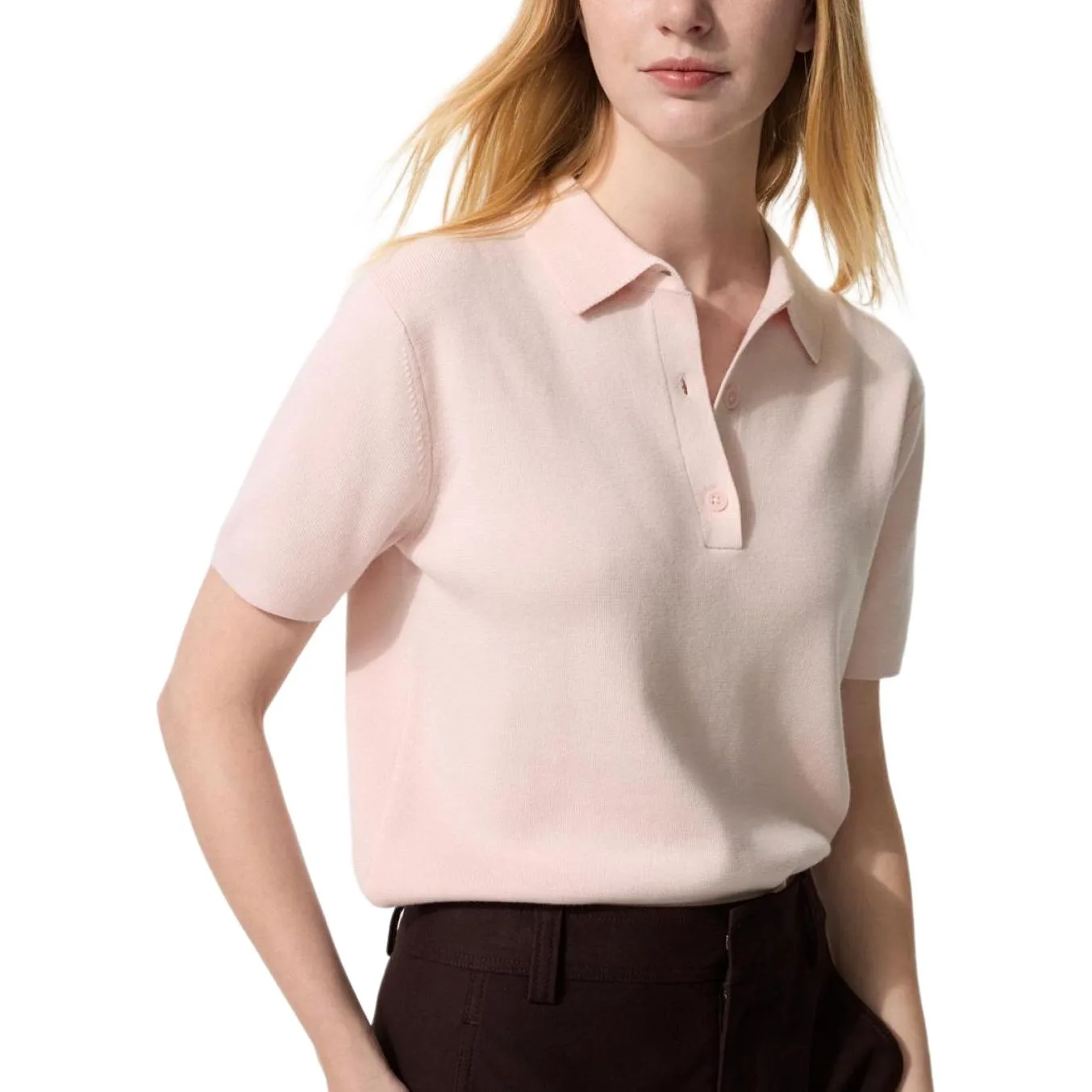 UNIQLO Футболка поло женская розовая с воротником