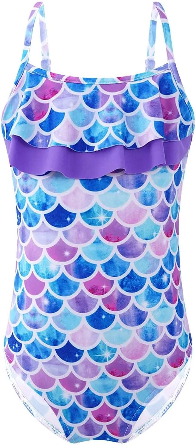Yruioon Купальник-футболка Little Big Girls "Чешуя русалки", Colorful Fish Scales
