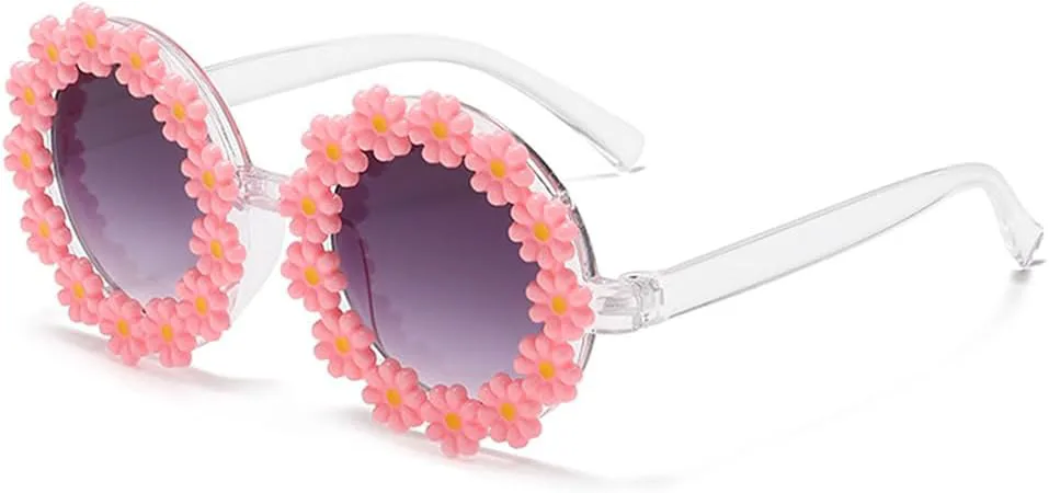 

Женские круглые солнцезащитные очки с цветочным рисунком, милые очки с защитой от УФ-излучения UV 400 для отдыха на открытом воздухе и на пляже JINHUIBBA, Pink