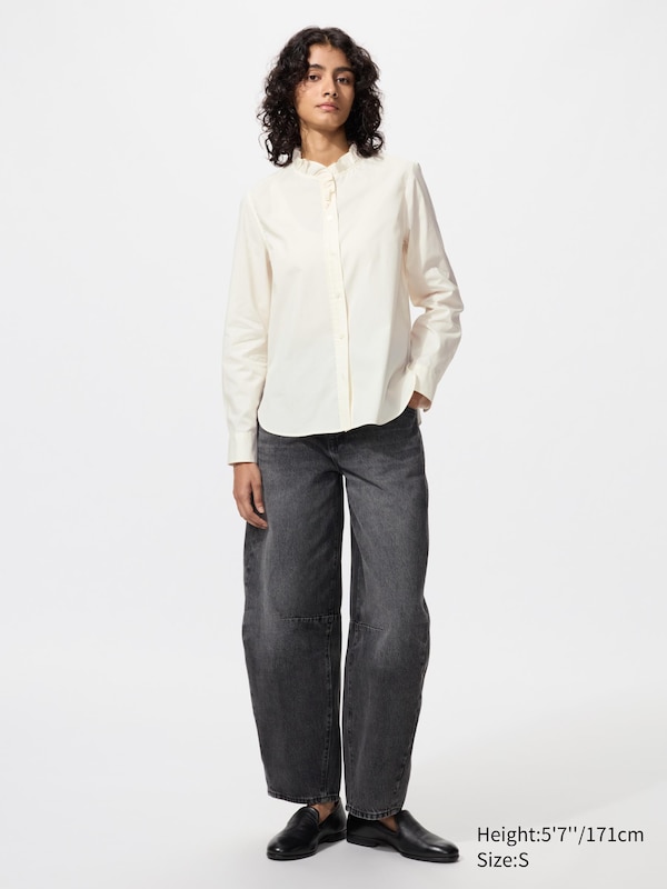 Рубашка из смесового хлопка с рюшами Uniqlo, 69 navy — фото 2