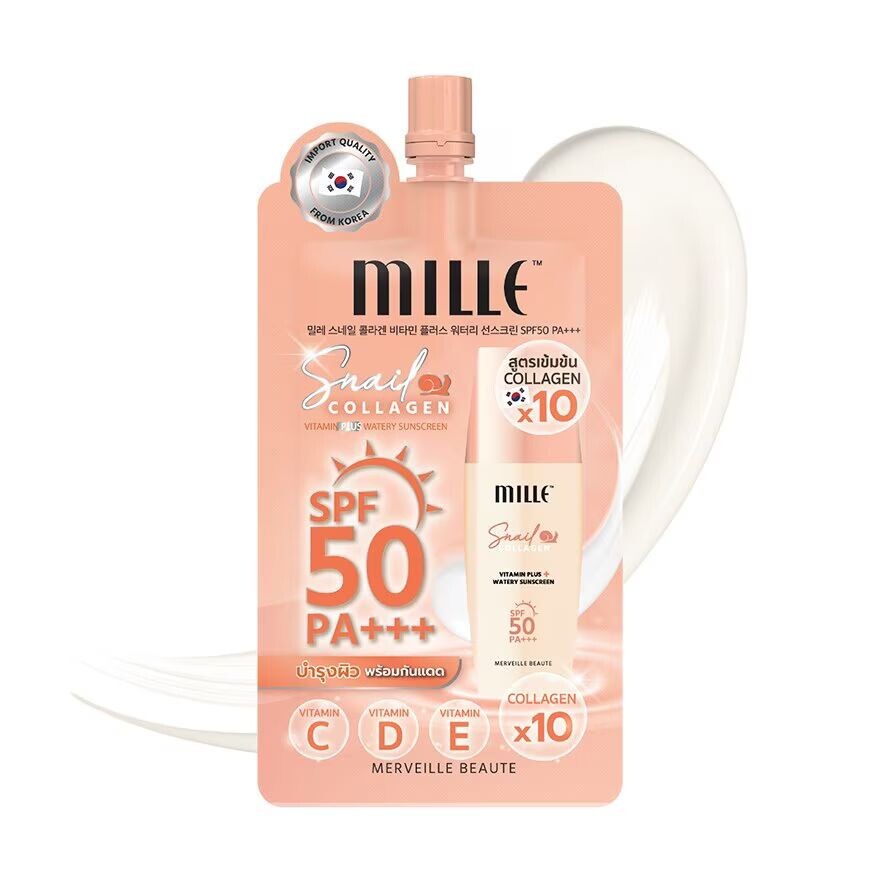 

Mille Snail Collagen Watery Sunscreen SPF50 PA+++ Саше 6г, White