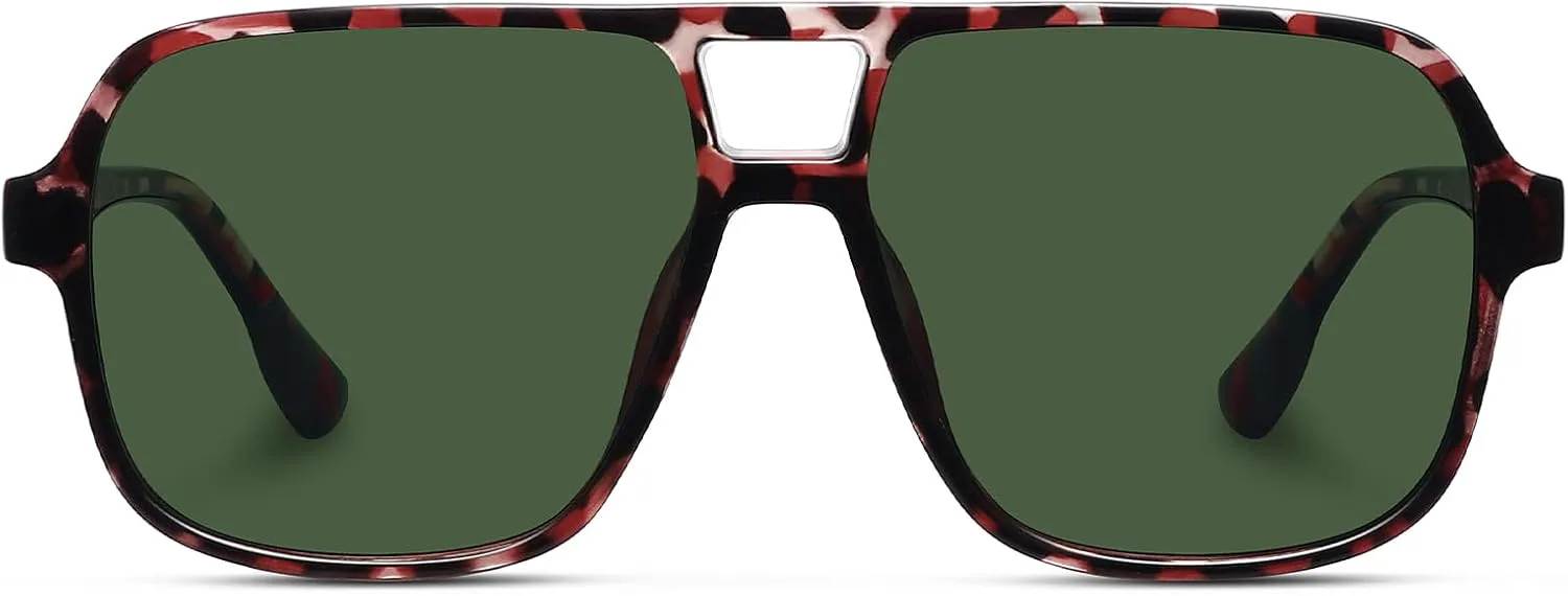 

Классические ретро-солнцезащитные очки-авиаторы для женщин и мужчин, большие, модные, квадратные, винтажные, с двойной перемычкой, модель FZN821 Fozono, Soya/Green