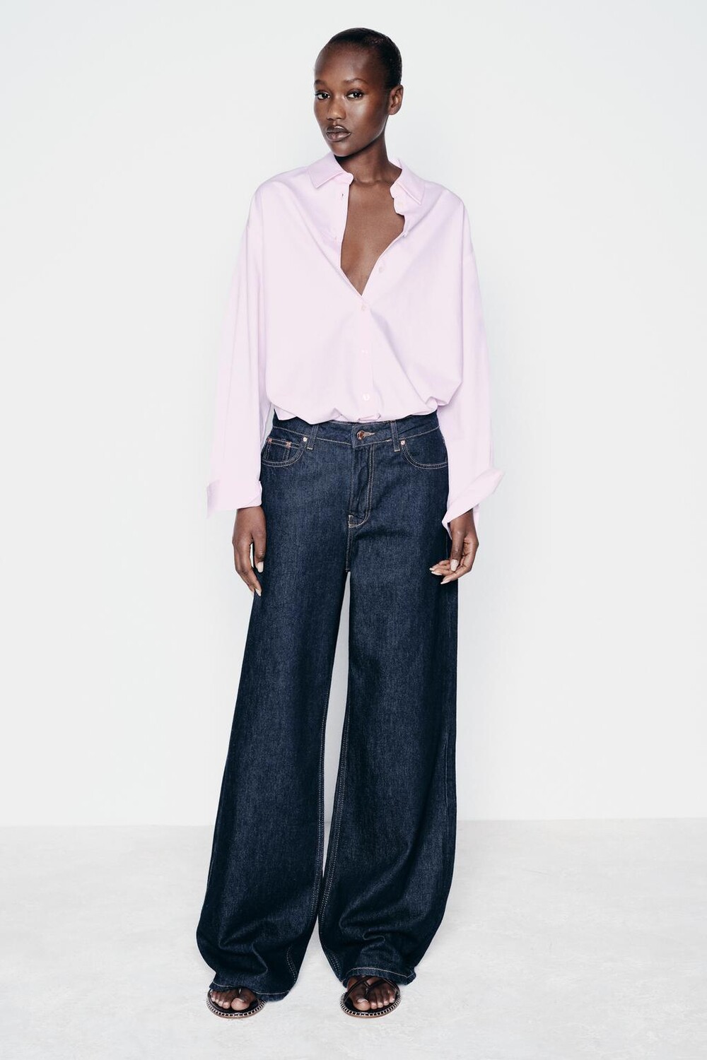 

Рубашка из хлопка большого размера ZARA, розовый