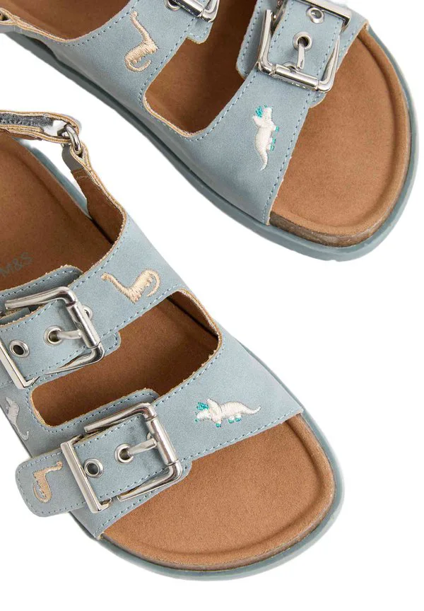 Сандалии с вышивкой в виде динозавров, маленькие и большие. Marks & Spencer, Blue Mix — фото 3