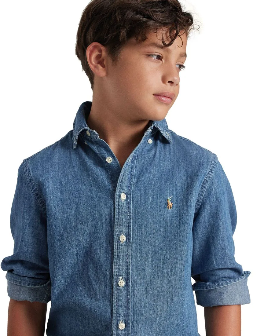 Рубашка и шорты из шамбре для мальчиков постарше Polo Ralph Lauren, темно-синий — фото 4