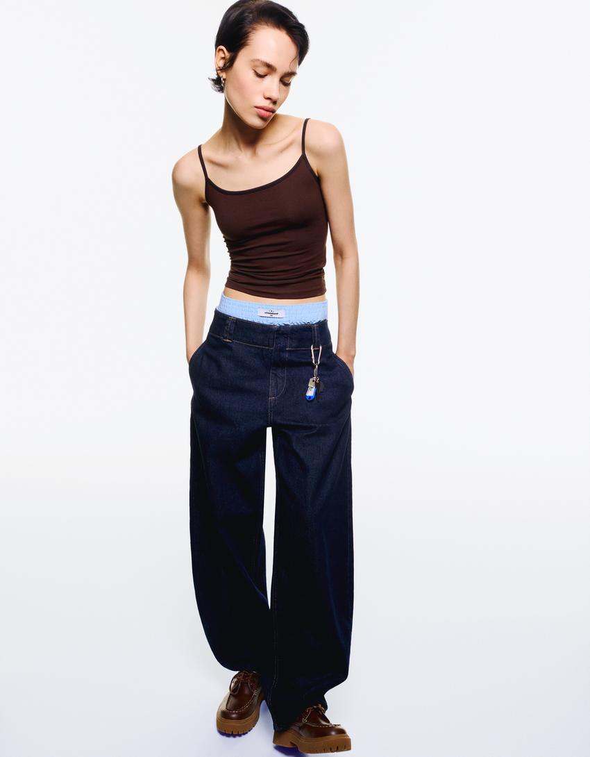 

Мешковатые джинсы-бочки Bershka, синий