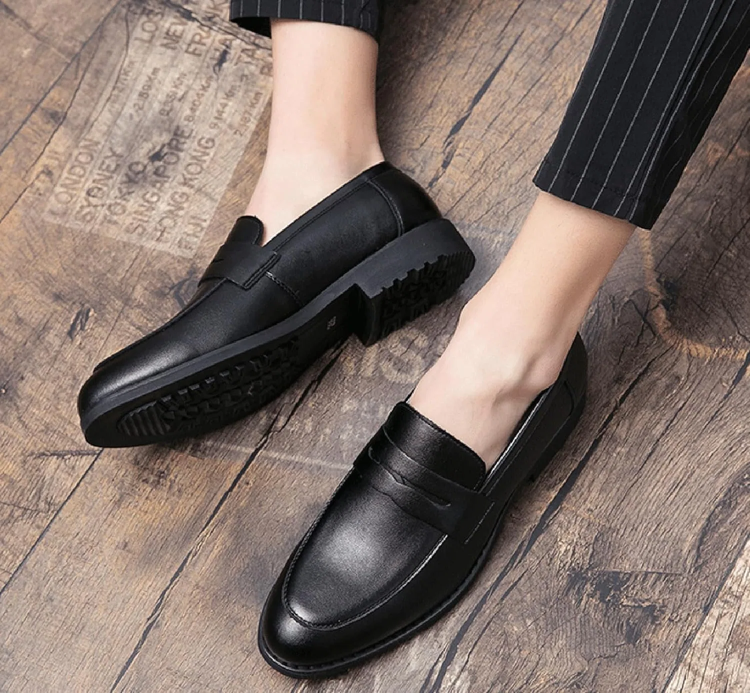 Лоферы Penny Loafers Classic Slip-On Dress Shoes Faux Leather, Black HHMYJUQA — фото 3